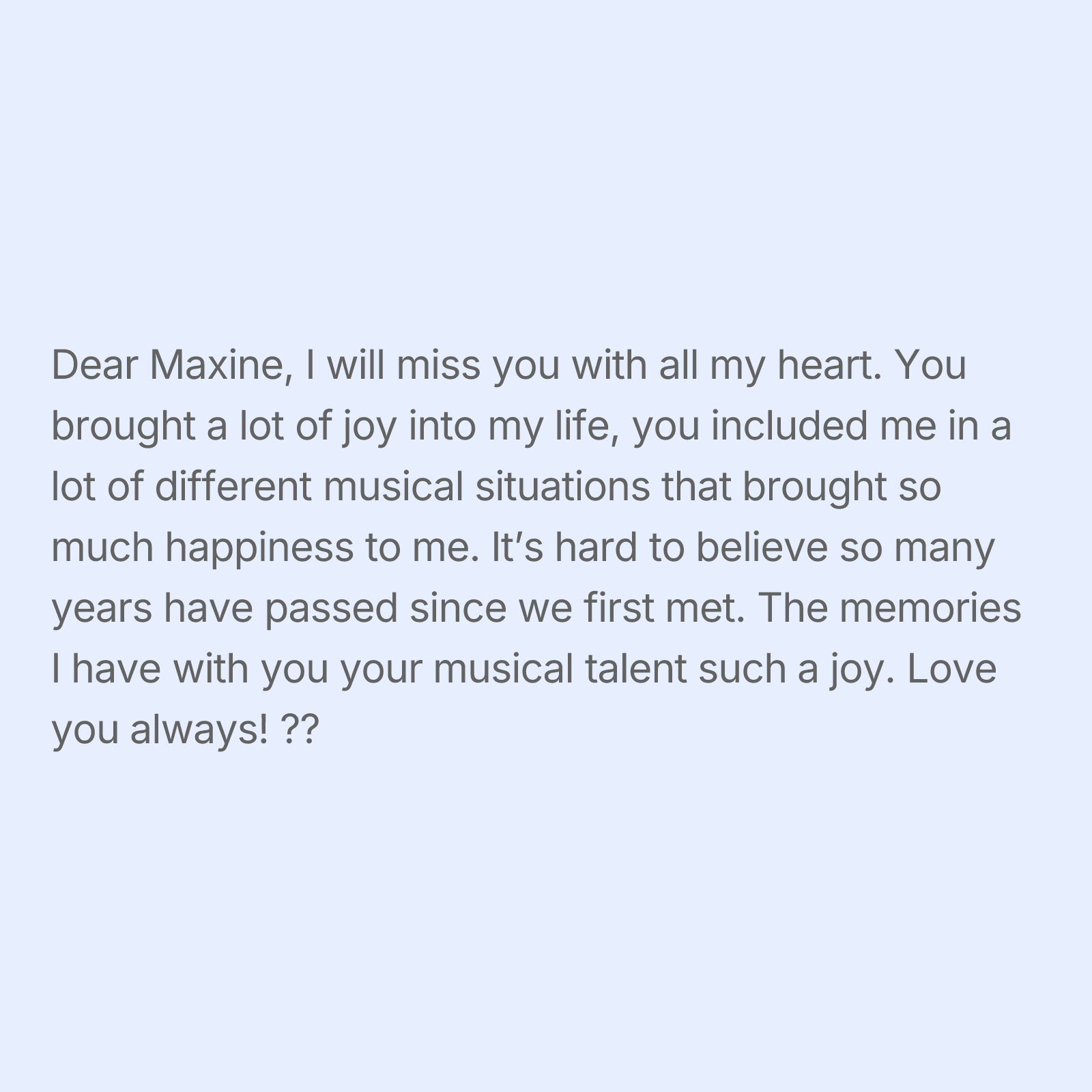 Tribute Wall | Maxine Glover, image size:1600x1600