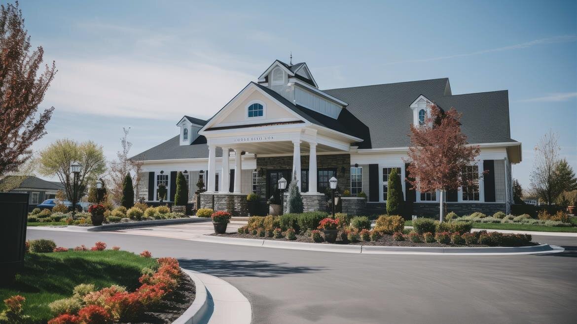 A picturesque building with elegant design, surrounded by well-maintained gardens in a quiet area.