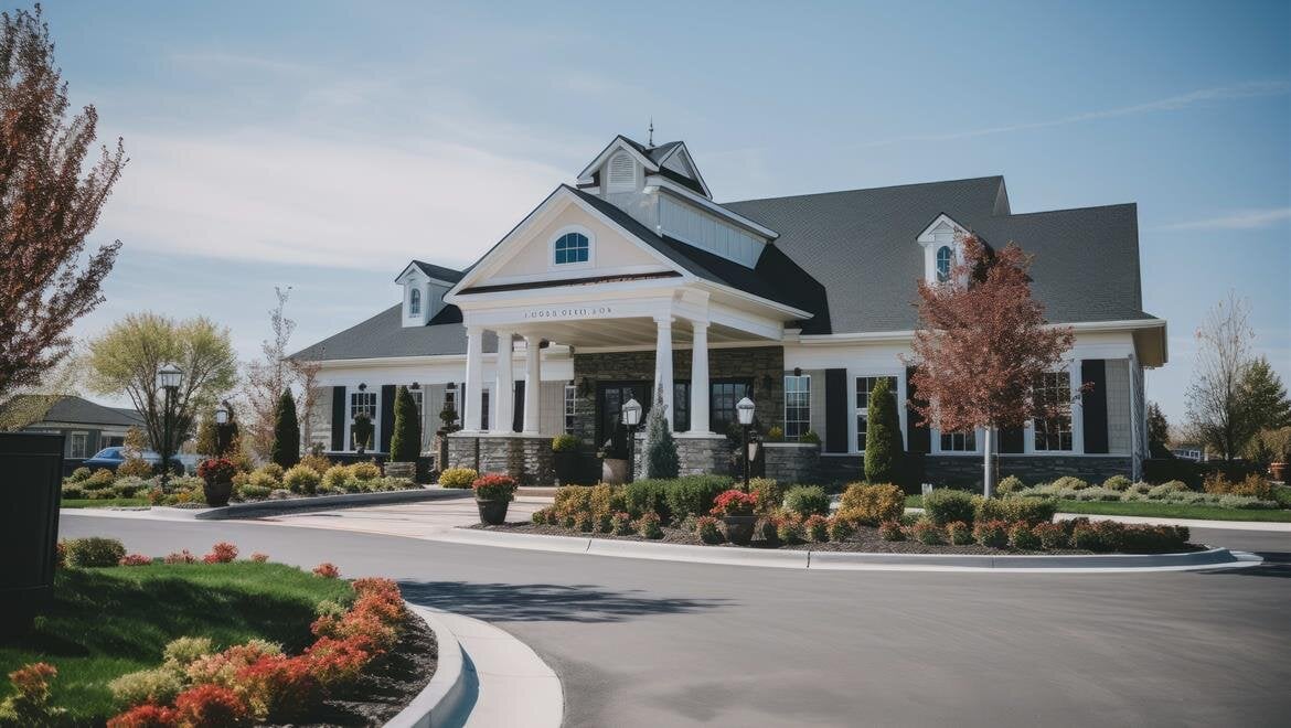 A picturesque building with elegant design, surrounded by well-maintained gardens in a quiet area.