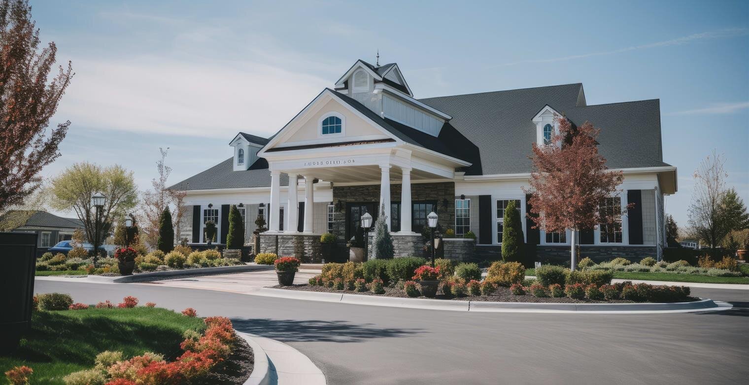A picturesque building with elegant design, surrounded by well-maintained gardens in a quiet area.