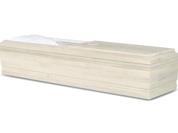 White casket with a flat top