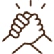 A black line drawing of hands holding each other