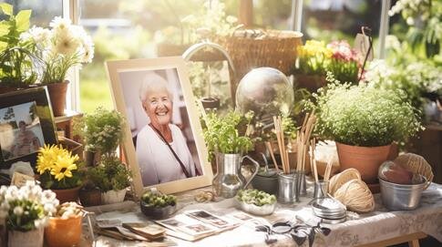 A table with a picture of a woman