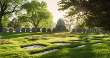 A cemetery with many gravestones