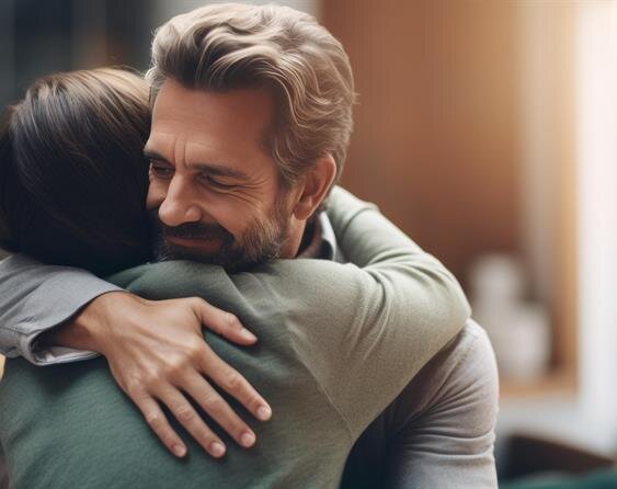 A man and woman hugging