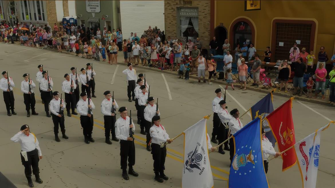 A group of people marching in a parade