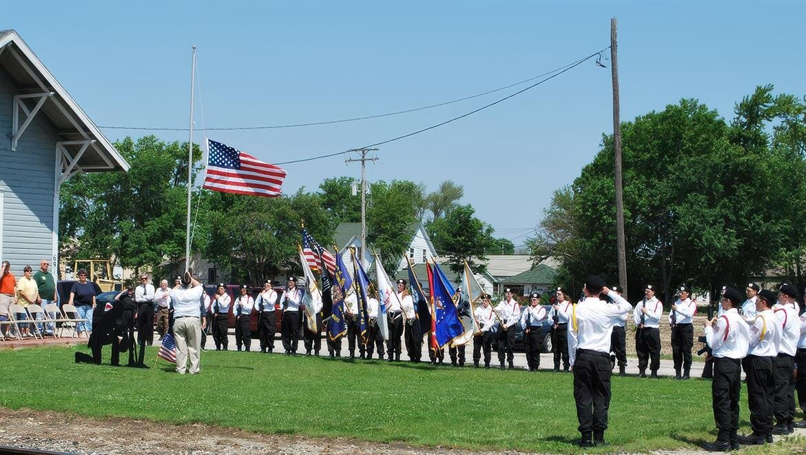 A group of people holding flags
