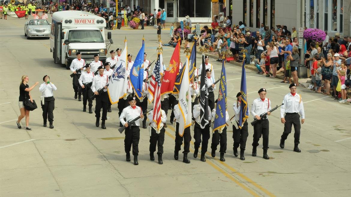 A group of people marching in a parade