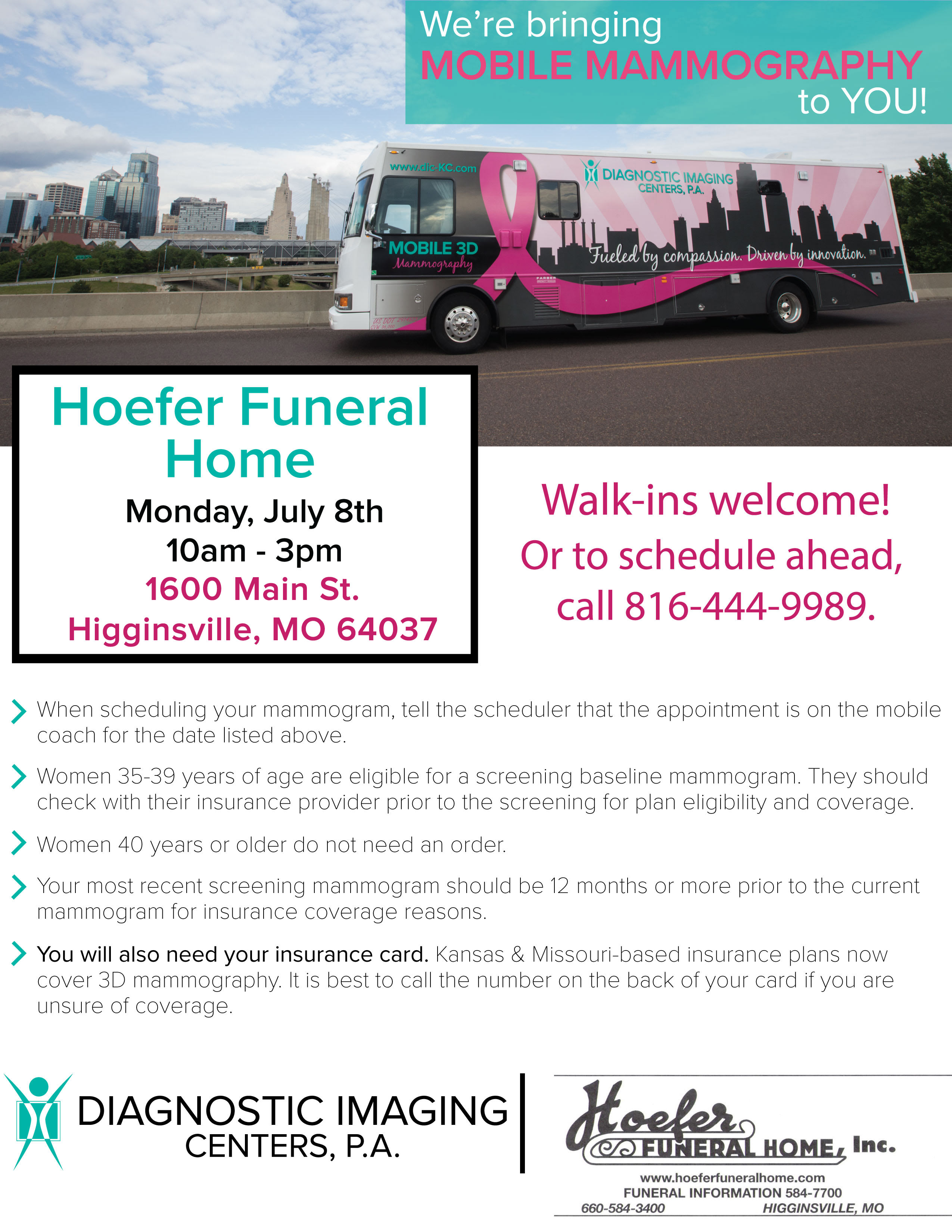 Mobile Mammography StewartHoefer Funeral Home, Inc Higginsville, MO