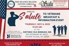 We are honored to join the Staten Island Giving Circle in hosting the Annual Salute to Veterans Breakfast & Information Event on Thursday, November 6, 2025 at 10:00 AM. The event will take place at the Historic Old Bermuda Inn, 301 Veterans Rd West, Staten Island, NY.
This complimentary breakfast is reserved for Veterans and will also provide valuable information and resources to those who have bravely served our country. Seating is limited, so please RSVP by October 30, 2025 by calling 646-685-3998 or ema