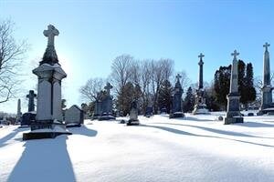 Winter scene with snow in the cemetery