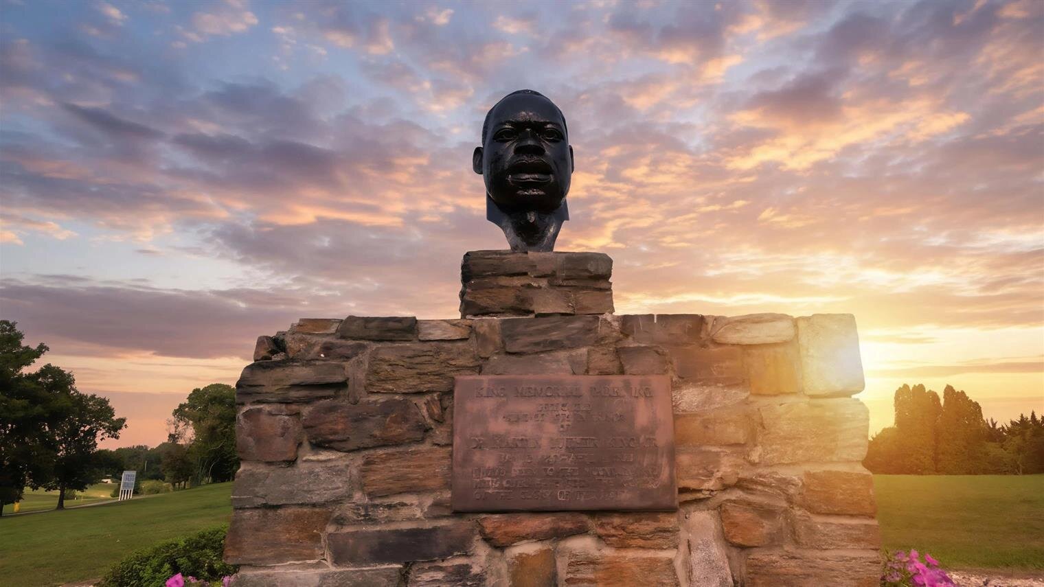 stands just beyond the entrance gates, welcoming visitors with a powerful symbol of peace, leadership, and the enduring fight