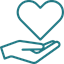 A hand gently supports a heart icon, symbolizing care and compassion for helping others.