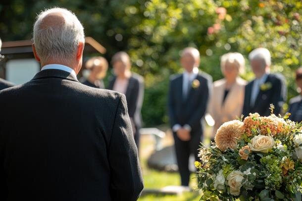 A man in a suit standing in front of a group of people
