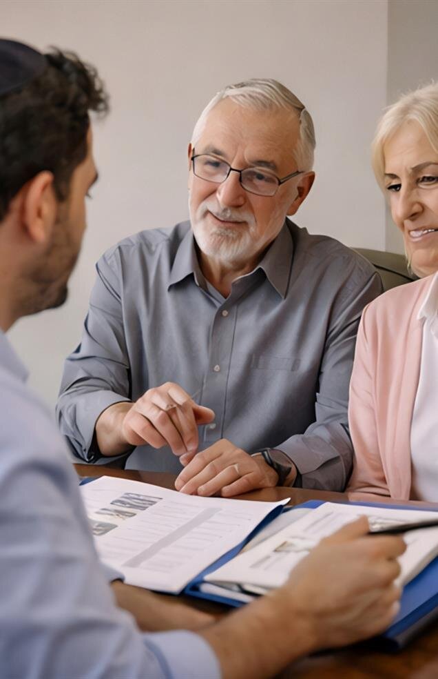 Couple meets with a financial advisor to discuss plans and future goals at the table.