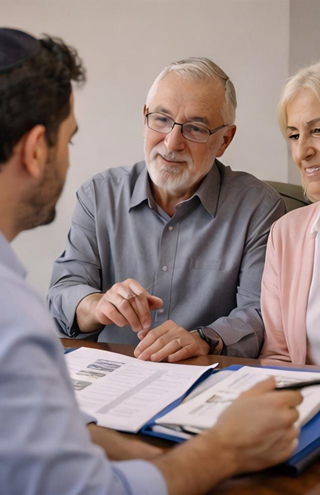 Couple meets with a financial advisor to discuss plans and future goals at the table.