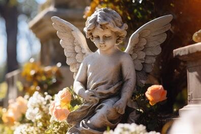 A statue of a child with wings