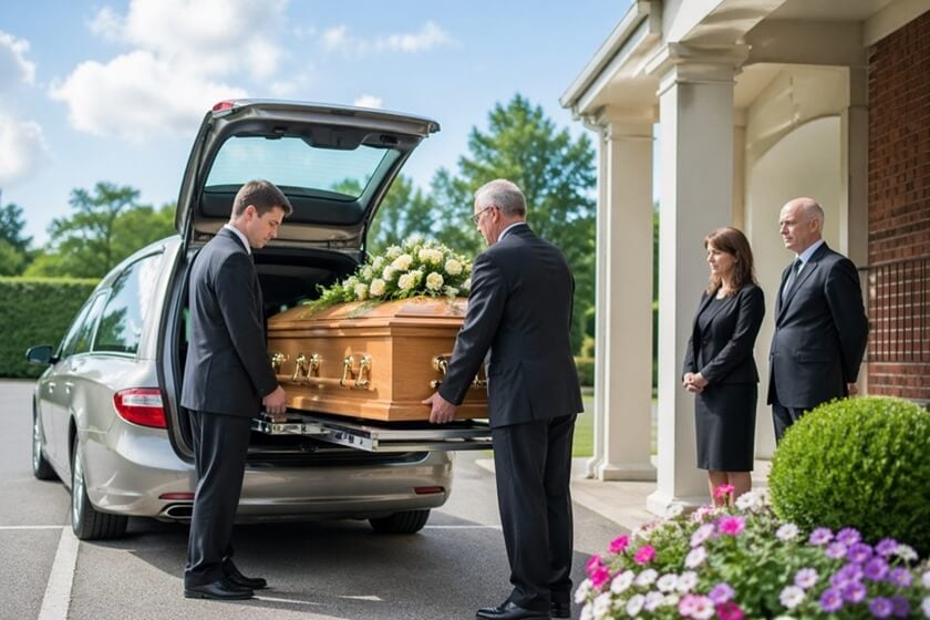 a casket being transported for a funeral service in Marlton, NJ