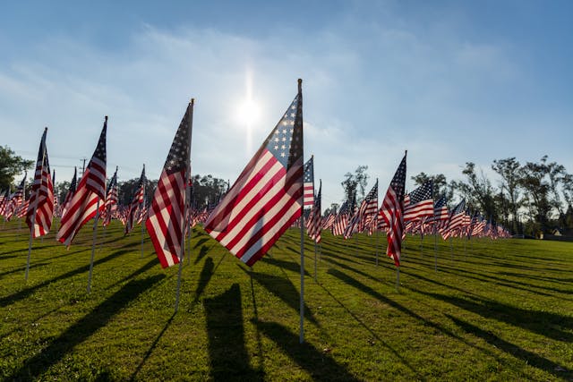 Veterans Services tribute flags at Schenectady, NY funeral home