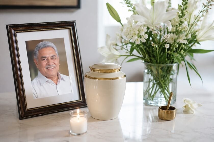a simple memorial display after a direct cremation service in Dublin, OH