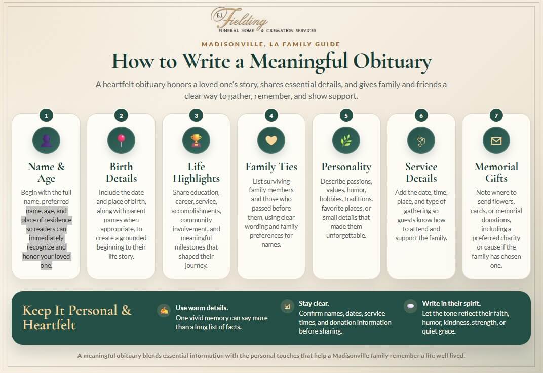 how to write a meaningful obituary in Madisonville, LA