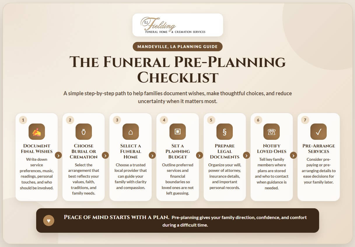 a funeral planning checklist in Mandeville, LA