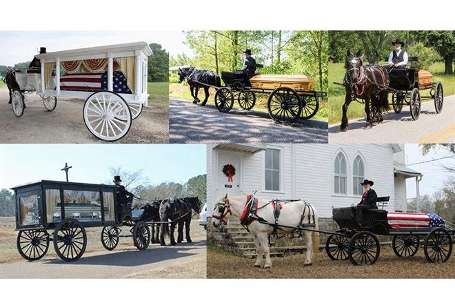 A collage of a horse drawn carriage
