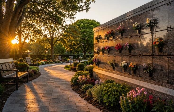 A stone wall with flowers on it