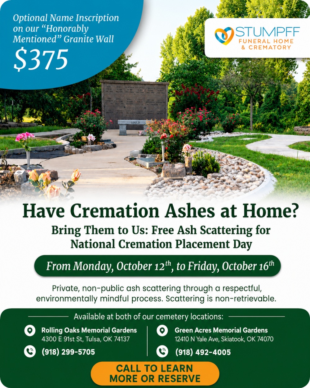 Free Ash Scattering for National Cremation Placement Day