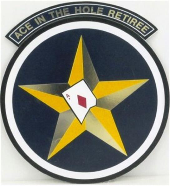 The emblem features a five-point star with a card in its center, symbolizing retirement.
