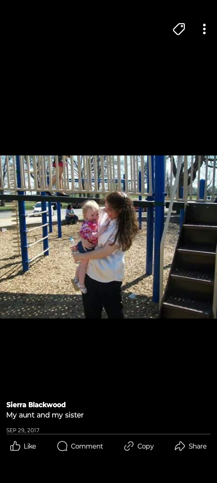 A woman holds a child at a playground, enjoying quality time and laughter outdoors.