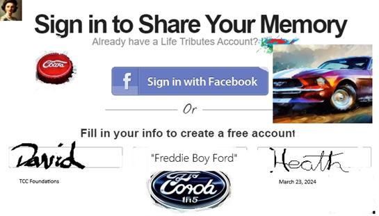 A user-friendly sign-in page to create a memory sharing account with classic car imagery.
