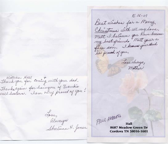 Card includes a heartfelt message for Christmas joy and a happy New Year with personal notes.