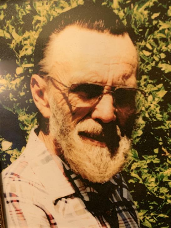 An elderly man with a beard and glasses stands smiling among vibrant green plants, enjoying the day.