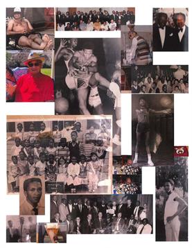 Black and white photos show community members participating in activities and celebrations.