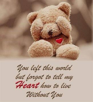 A teddy bear hides its eyes, conveying sadness with a touching message about loss and love.