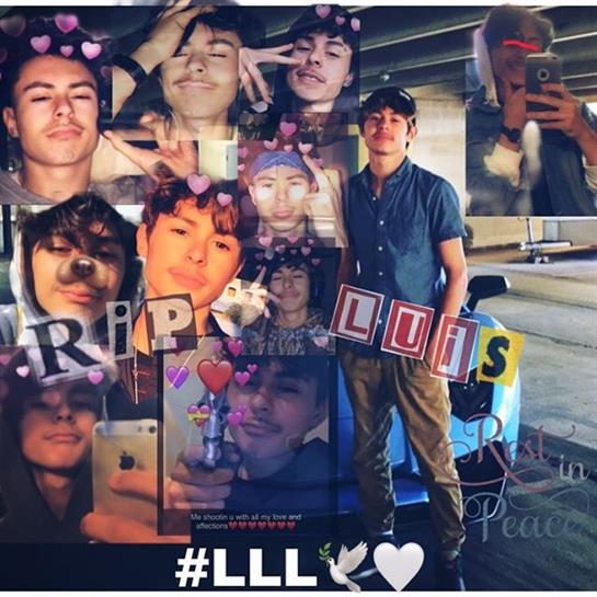 A memorial display features a young man named Luis surrounded by cherished memories and messages.