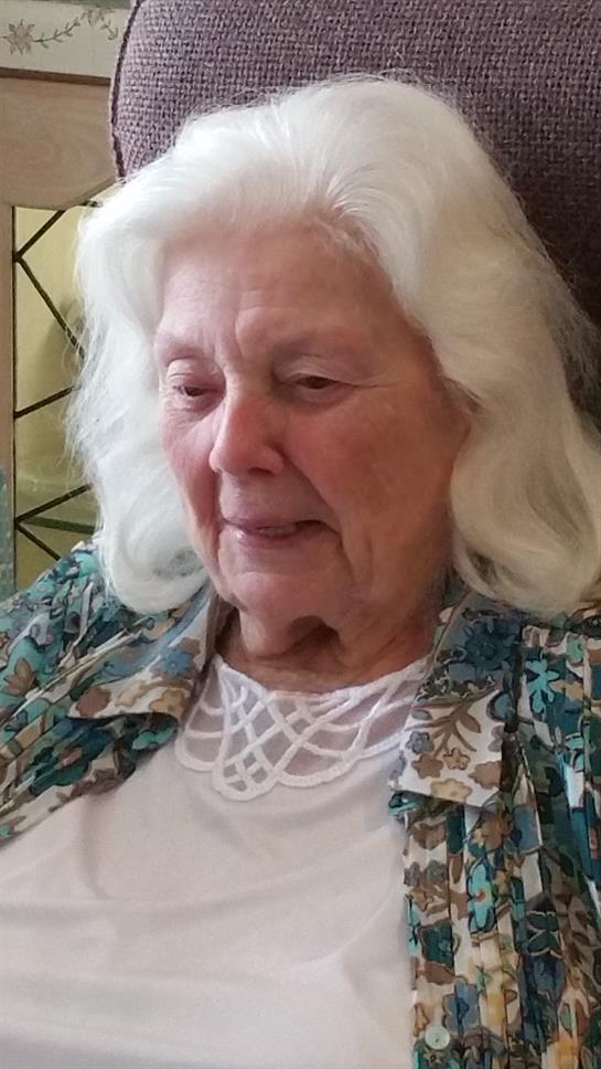 Elderly woman with white hair shares stories while sitting comfortably in a cozy room.