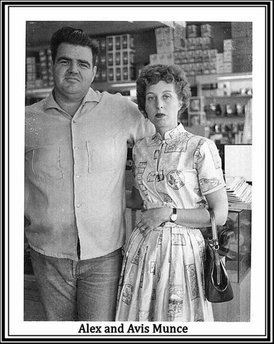 A man and woman smile together in timeless outfits at a quaint little store.