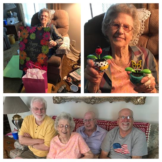 Loved ones come together at home to celebrate a grandmother's special birthday with gifts.