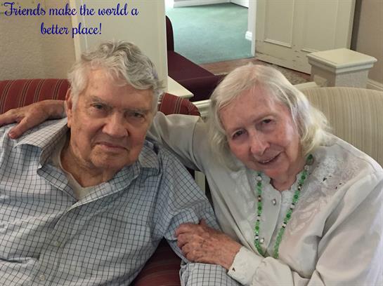 A smiling elderly couple poses comfortably together in a living room, showcasing their affection.