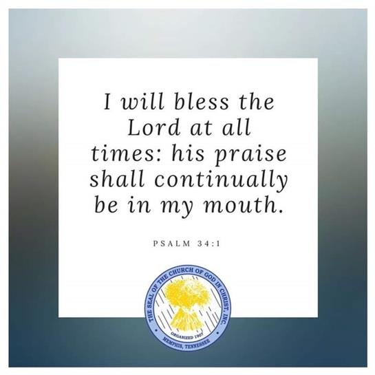 A motivational quote emphasizes continuous praise for the Lord, highlighted with a calm backdrop.