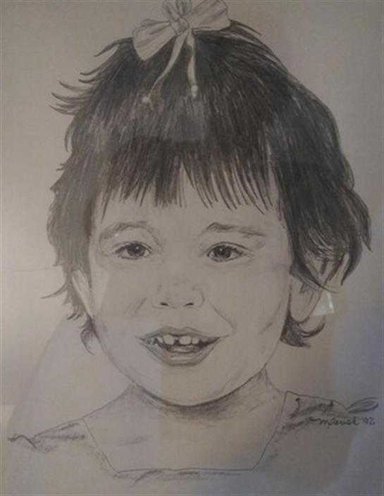 A joyful child with messy hair grins playfully, capturing youthful wonder in art.