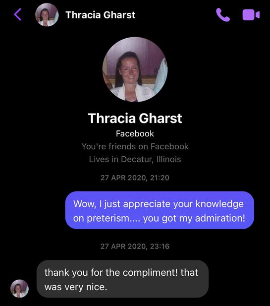 A discussion occurring on Facebook where one friend expresses admiration for another's knowledge.