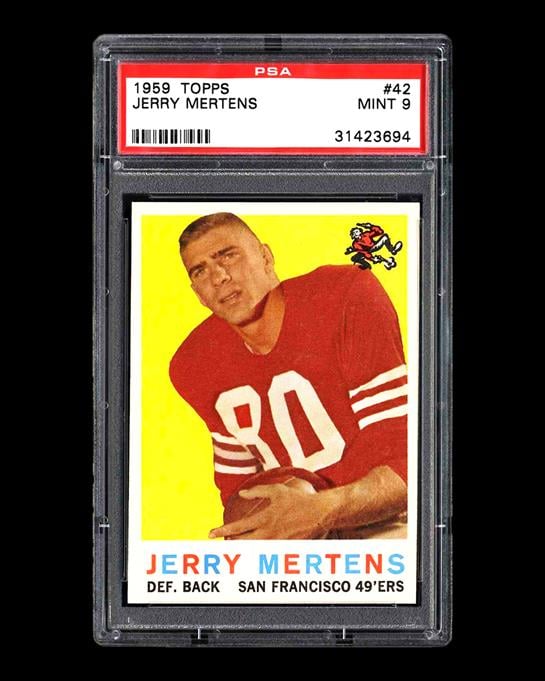 Colorful trading card of Jerry Mertens in uniform, showcasing his stats and team.
