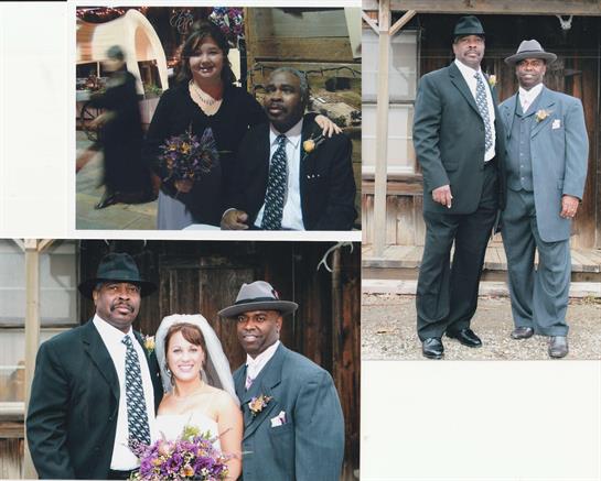 Guests enjoy a wedding celebration with smiles and elegant attire in a charming outdoor location.