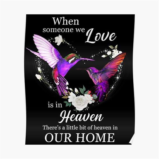 Hummingbirds surround a touching message about love and remembrance, enhancing home decor.
