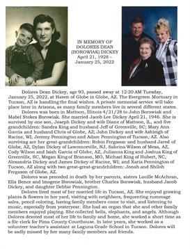 Loved ones gather in Tucson to honor Dolores Dean Dickey's life at a memorial service.