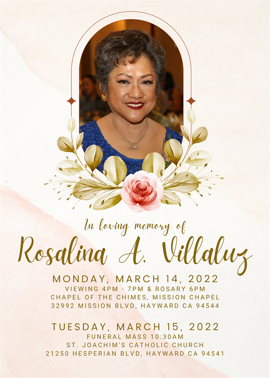 Family and friends gather to remember Rosalina A. Villaluz at a heartfelt memorial service.
