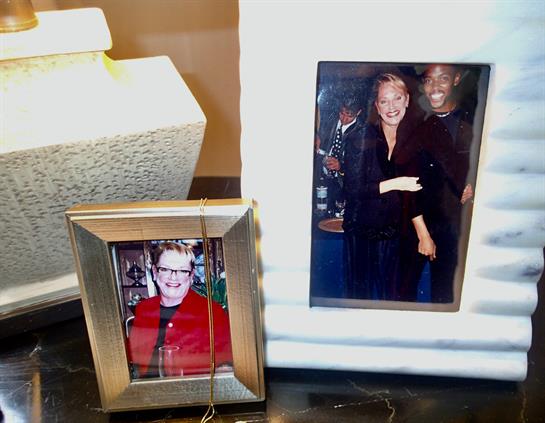 Two pictures showcase friends enjoying a festive gathering, capturing smiles and laughter indoors.